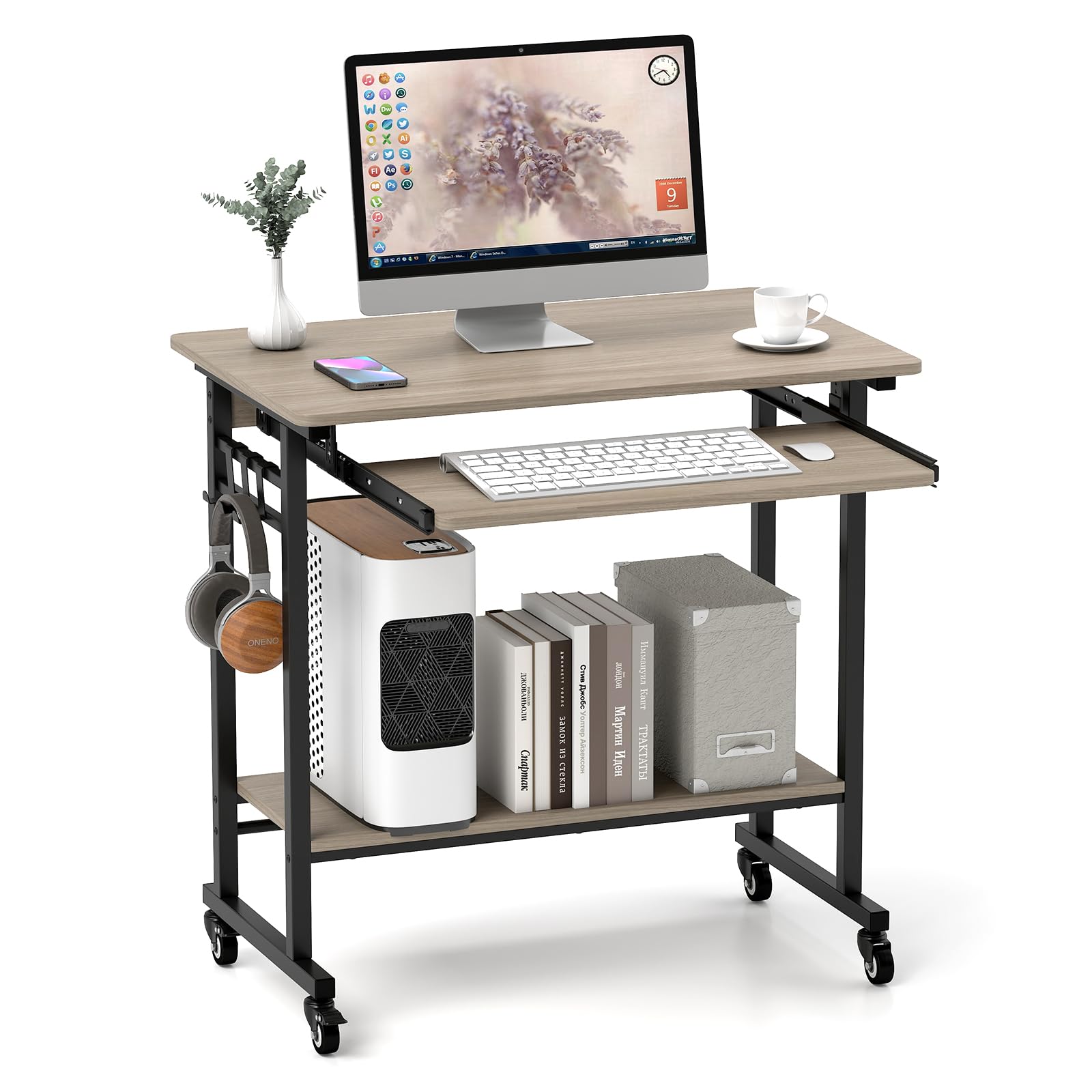 Tangkula Rolling Computer Desk Cart with Keyboard Tray